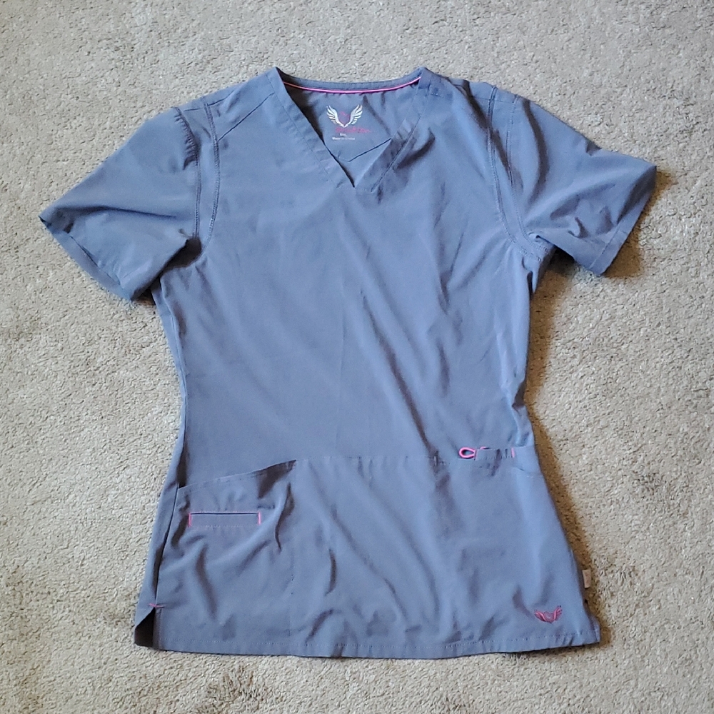 Women's Gray Smitten Scrub Top